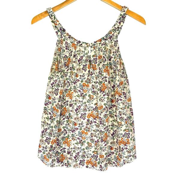 REBECCA TAYLOR Women’s Silk Floral Print Ruffle front Braided Tank Top - Picture 4 of 5